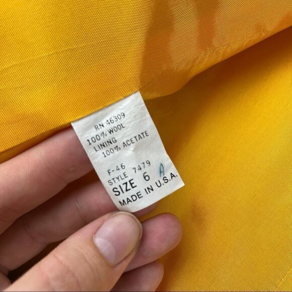 Vintage 80s Women’s Intuition Union Made Canary Yellow Wool Blazer Jacket Sz 6 - Picture 8 of 12